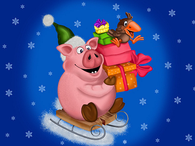 Christmas Pig 2019 2019 2d art card cartoon character christmas illustration inspiration pig xmas