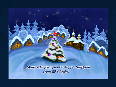 Merry Christmas Postcard art christmas christmas tree cover digital house illustration inspiration new year package post card ukraine village
