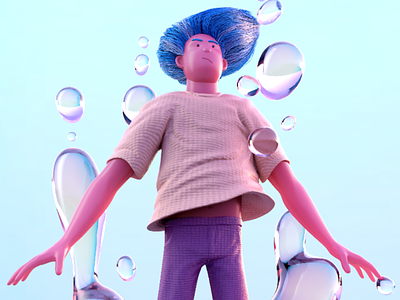 Plunge 3d character bubbles cgi fluid render swimming water