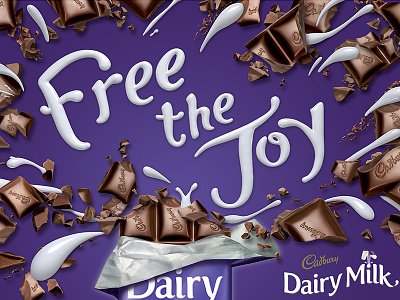 Free the Joy 3d cadburys chocolate dairy dribbble lettering milk milky modeling rendering type typography