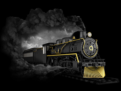 Steam Train on black 3d illustration photo real render train