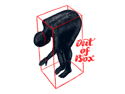 Out of box black box calligraphy human illustration lettering man out of box red