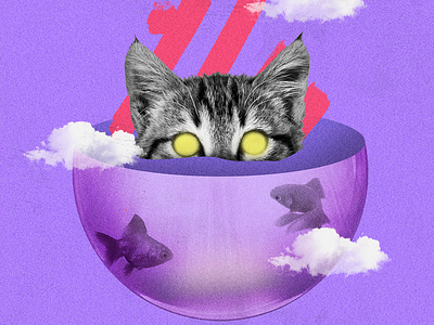 COLLAGE | Animals animals art cat cloud collage fish illustration purple watercollor