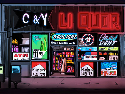 Grocery by night details grocery illustration neon