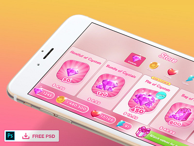 FREEBIE - UI kit for game app free freebie game kit pink psd shop ui
