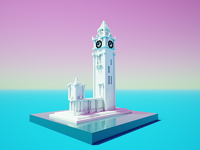 Clocktower voxel art 3d artwork clock illustration montreal mtl voxel