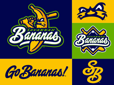 Savannah Goes Bananas banana baseball character fruit lettering logo script studio simon