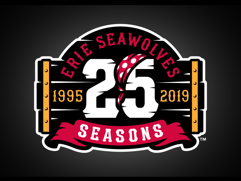 Erie SeaWolves 25 Seasons pirate bandana sports badge logo baseball studio simon