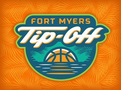 Fort Myers Tip-Off badge basketball florida logo ncaa palm tree script sports studio simon