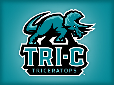 Tri-C Triceratops badge college dinosaur logo 3d sports studio simon triceratops