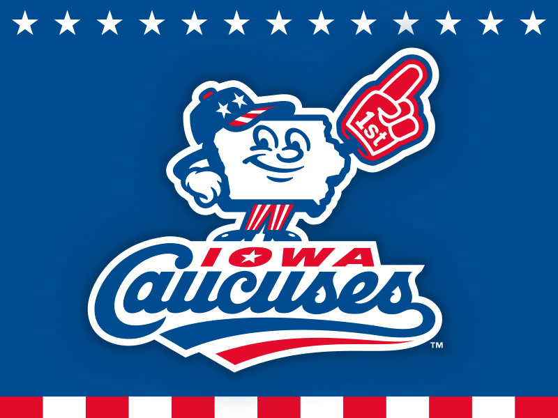 Iowa Caucuses lettering script illustration character caucuses patriotic iowa logo baseball studio simon