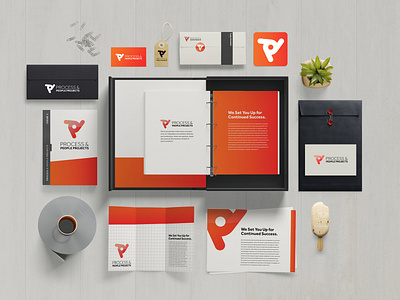 Process People & Projects - Branding Scnene branding business business card design layout logo mockup orange red scene symmetrical type