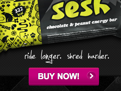 Sesh Energy Bar For The Slopes bar buy commerce dark energy foil green packaging shred skiing snowboarding tagline ui wrap