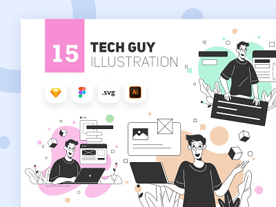 Tech Guy Illustration Kit animation app character developer digital flat illustration illustrator kit minimal tech ui ui8 ux vector web website