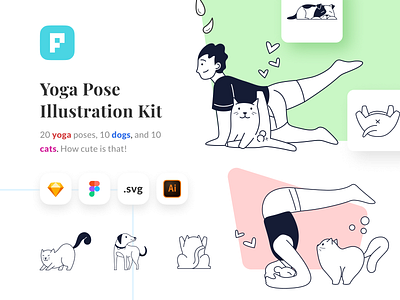 Yoga Pose Illustration Kit animal animals cat character digital dog fit fitness illustration kit minimal mobile pet pose sport ui ui8 vector yoga yoga pose