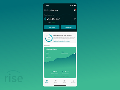 Rise (RiseVest) app banking chart dashboad design figma finance fund invest iphone mobile plans save stats ui uidesign uiux uiuxdesign ux ux design