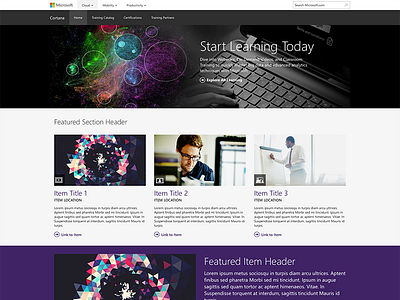 Microsoft Cortana Training Portal responsive web