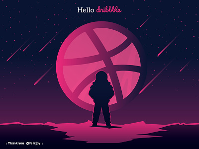 Hello dribbble 1st debut dribbbleball dribble illustration night shot sky spaceman thanks