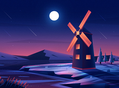 Windmill night talk illustration