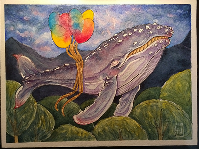 Whale fantasy illustration watercolor