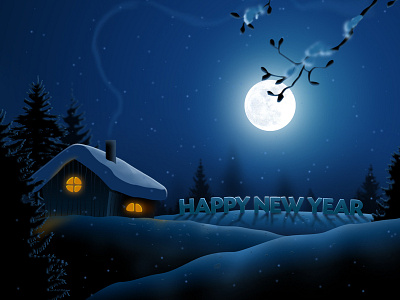 Happy New Year concept design graphic illustration lighting moon new year snow