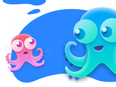 Octopodes app clean colorful concept cute design graphic illustration new simple trending underwater vector