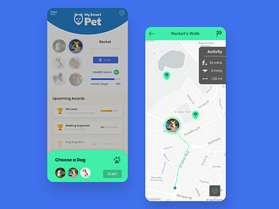 Pet Tracker App app clean design interface map ui ux vivid