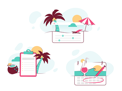 Vacation planning Illustrations branding clean design illustration illustrator palm tree sand sea story sumer sun ui vacation