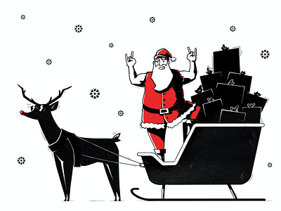 Rock'n'roll Christmas blacknwhite characters christmas clean cool illustration present reindeer rock santa snowflake