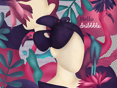 Hello Dribbble ! debut flamingo nature pink summer