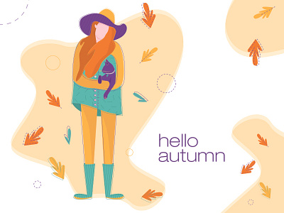 hello autumn autumn cat creation girl hello illustration illustrations leaf people typography work