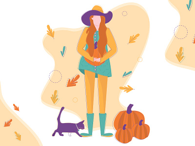 Pumpkins animal autumn cat design girl illustration illustrations people pumpkins