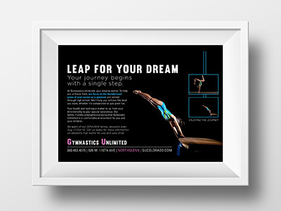 Gymnastics Unlimited Advertisement ads advertising concept gymnastics local magazine