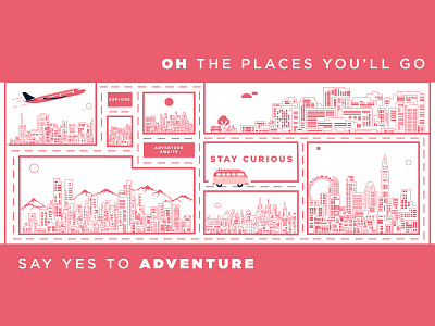 Oh the places you'll go adventure curious design explore illustration travel typography vector
