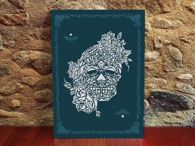 Illustrative Cut Paper Poster blue cutpaper design playingcard skull skull art