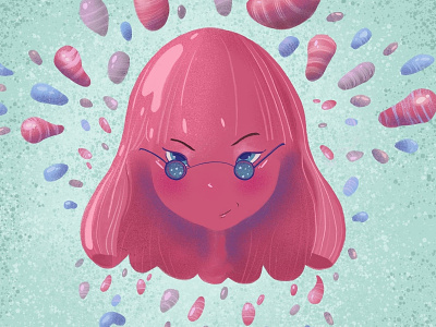 Jellybean Lucy asian candycane character digital illustration glossy jelly bean lucy pink procreate