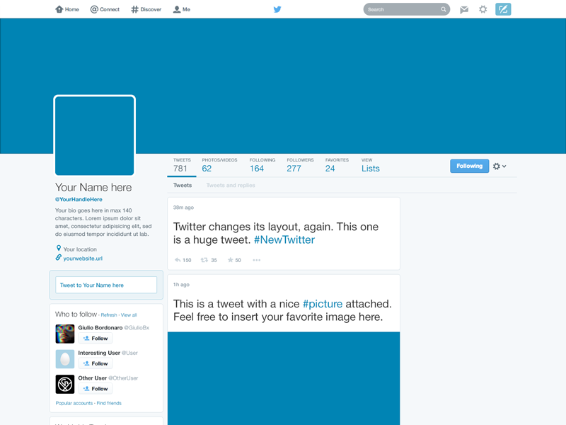 Freebie Twitter 2014 GUI PSD (New profile template) by Giulio