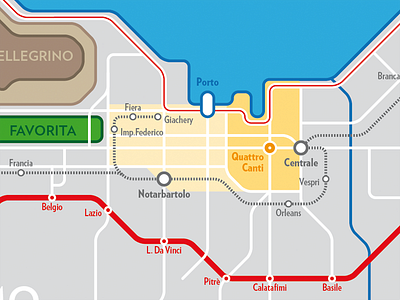 Towards a Map for Palermo 45 degrees city geography geometric italy landmark map palermo quattro canti railway schematic sicily street transit transport tube urban