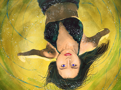 Floating Woman backlight digital painting floating illustration light upside down water watercolor woman