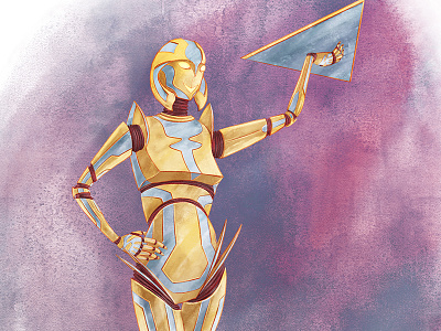 Robot Waitress digital future gold metal purple retro retro futurism robot sci fi silver waitress watercolor