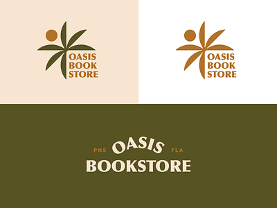 Oasis Bookstore Logo book bookstore brand branding design florida graphic design lettermark logo logomark logotype mark oasis palm palm tree pensacola sun tree typography vector