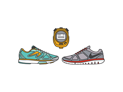 Running icon illustration line monoline newton nike run shoes stopwatch