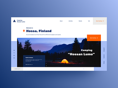 Landing Page Screen | Daily UI | Day 3 blue camping concept design finland hossa hosting landing orange typography ui ux vector web