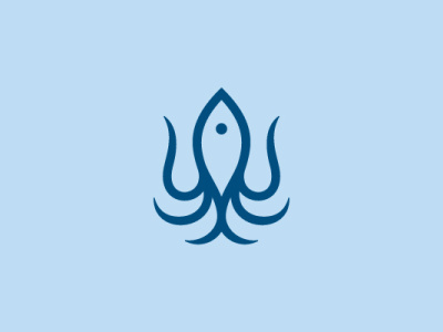 Squid and Fish Logo animal blue branding company brand logo company branding design fish logo marine modern ocean sea squid vector