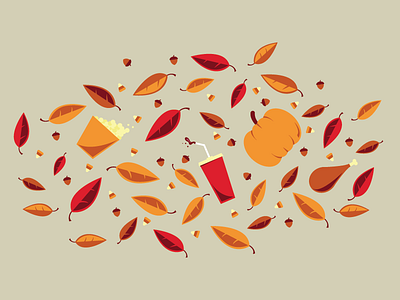 Autumn is coming... acorn autumn candy corn digital illustration experimentation leaves popcorn pumpkin soda turkey leg
