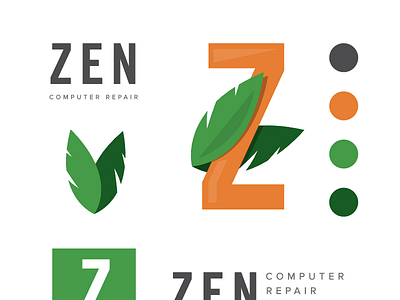 Zen Computer Repair branding computer elements leaves logo plants repair