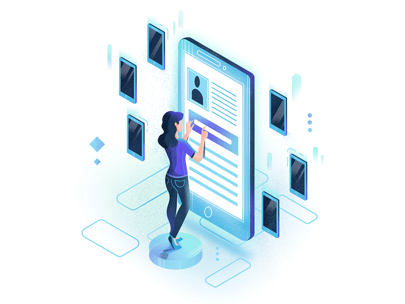 (DataTrade) Illustrations for website clean computers data e mail illustration isometric laptop man modern phone website woman