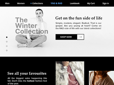 YNG & RAD black white fashion landing page user experience design user interface design web design