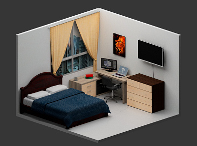 Isometric Bedroom 3d art blender isometric