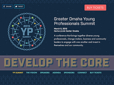 YP Summit Site action backed atom brand community cosmic event flat science single page space ui website